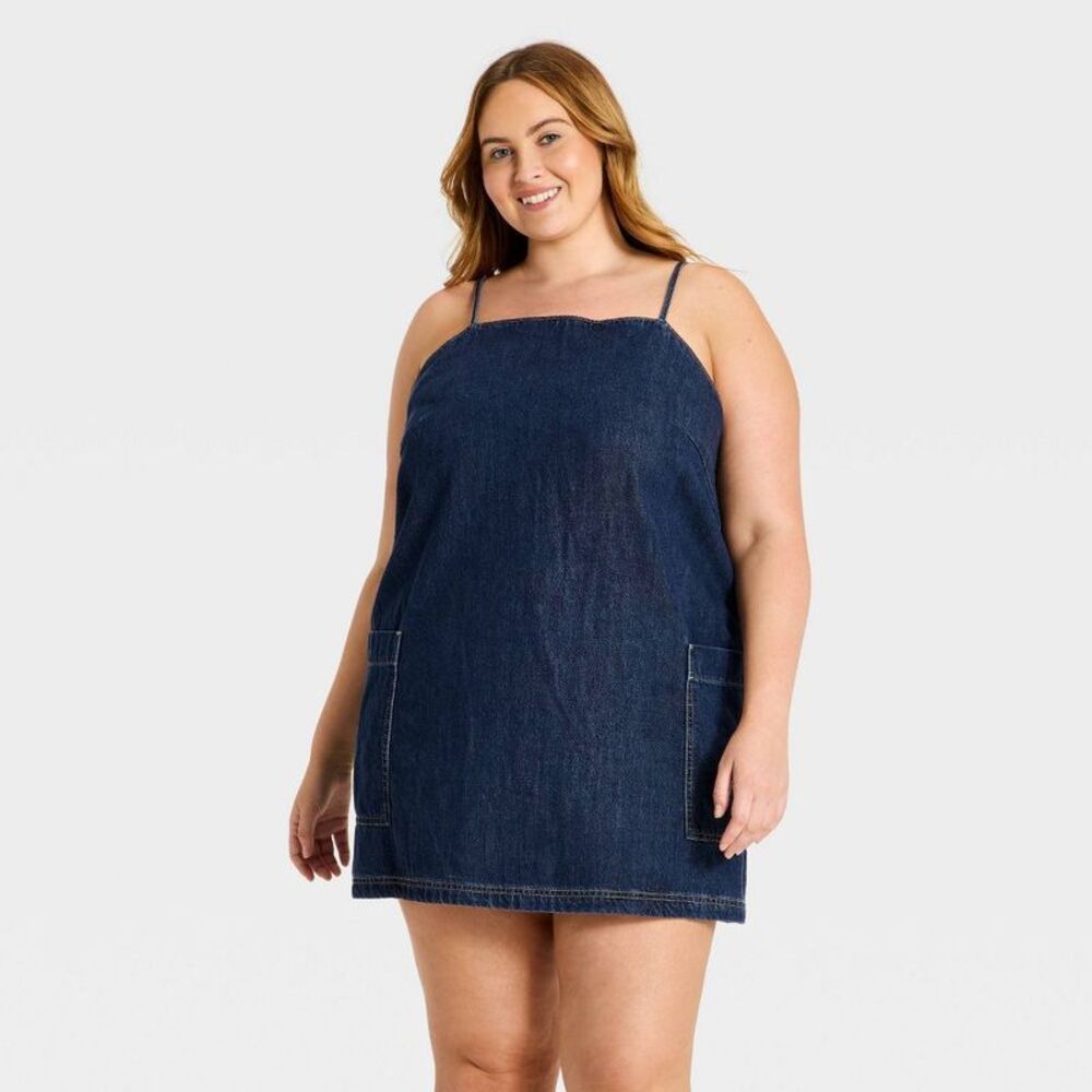 Women's Denim Apron Dress - Universal Thread Dark Wash 18